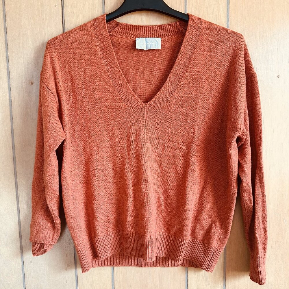 Everlane 100% Cashmere V-Neck Sweater in Burnt Orange Women's Size Medium